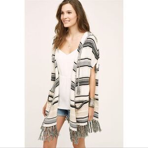 MOTH Anthropologie Poncho Cardigan XS Small Ivory Striped Calexico Hooded